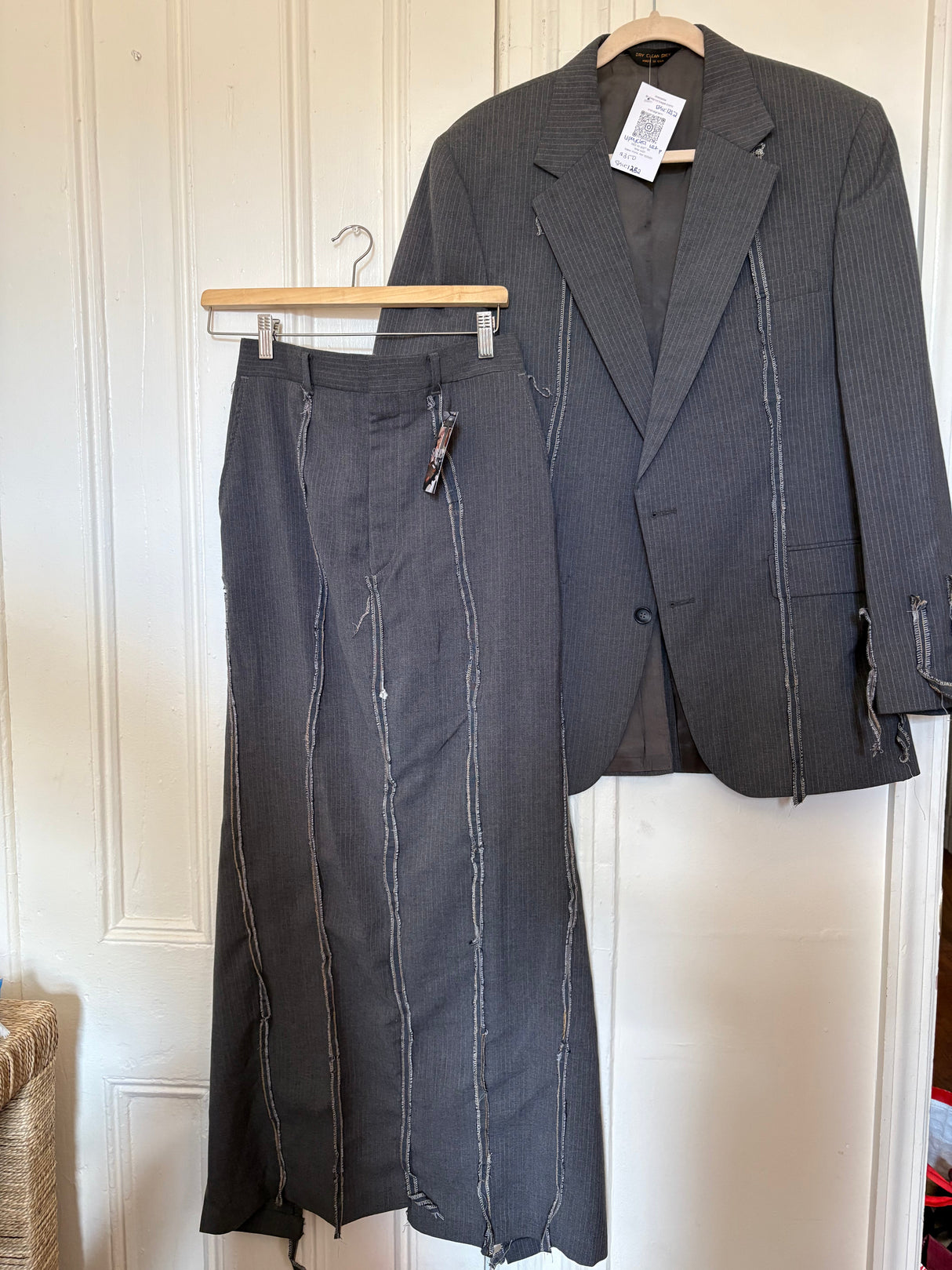grey two-piece upcycled blazer set