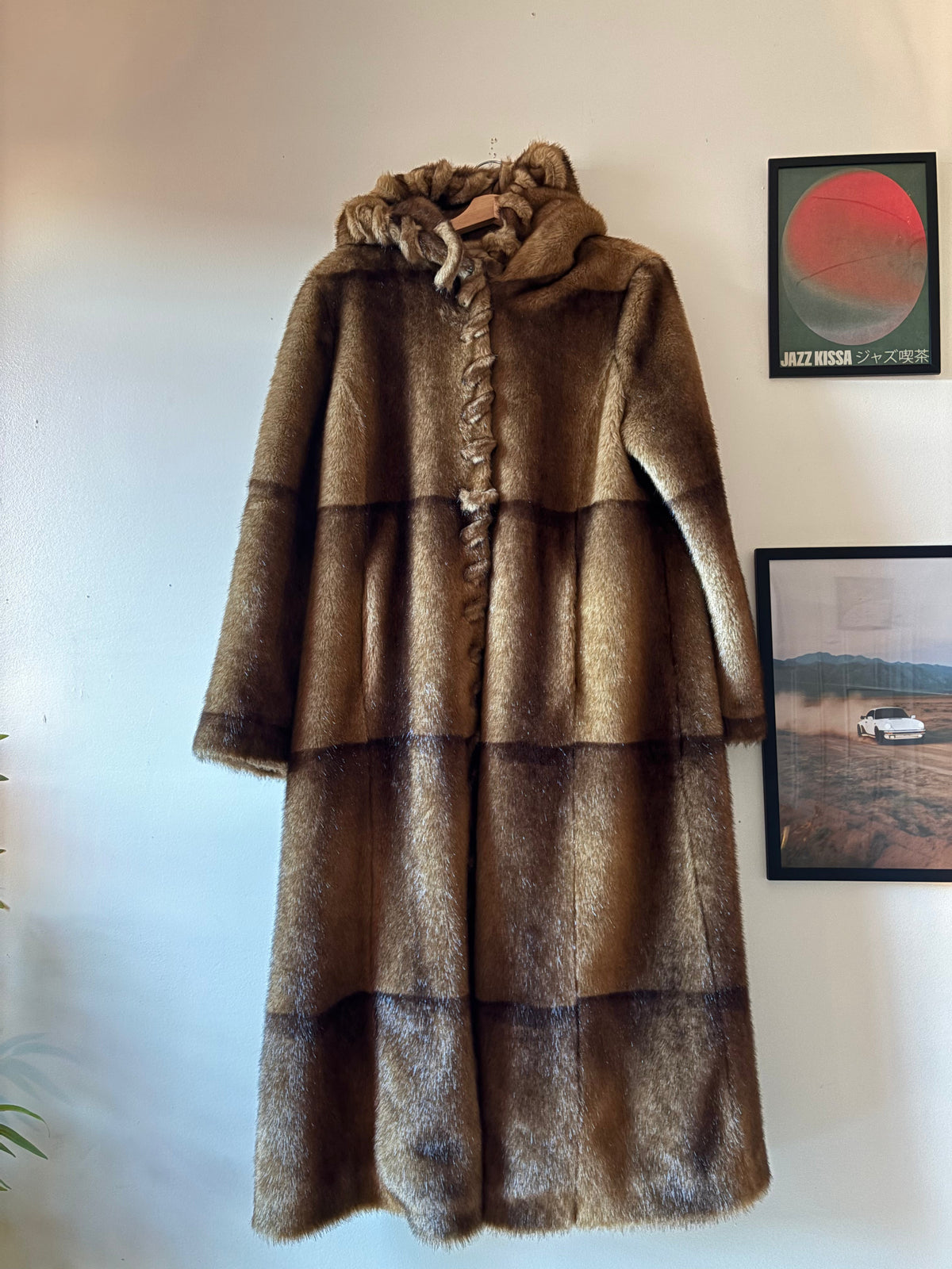 Full trench faux fur with hood