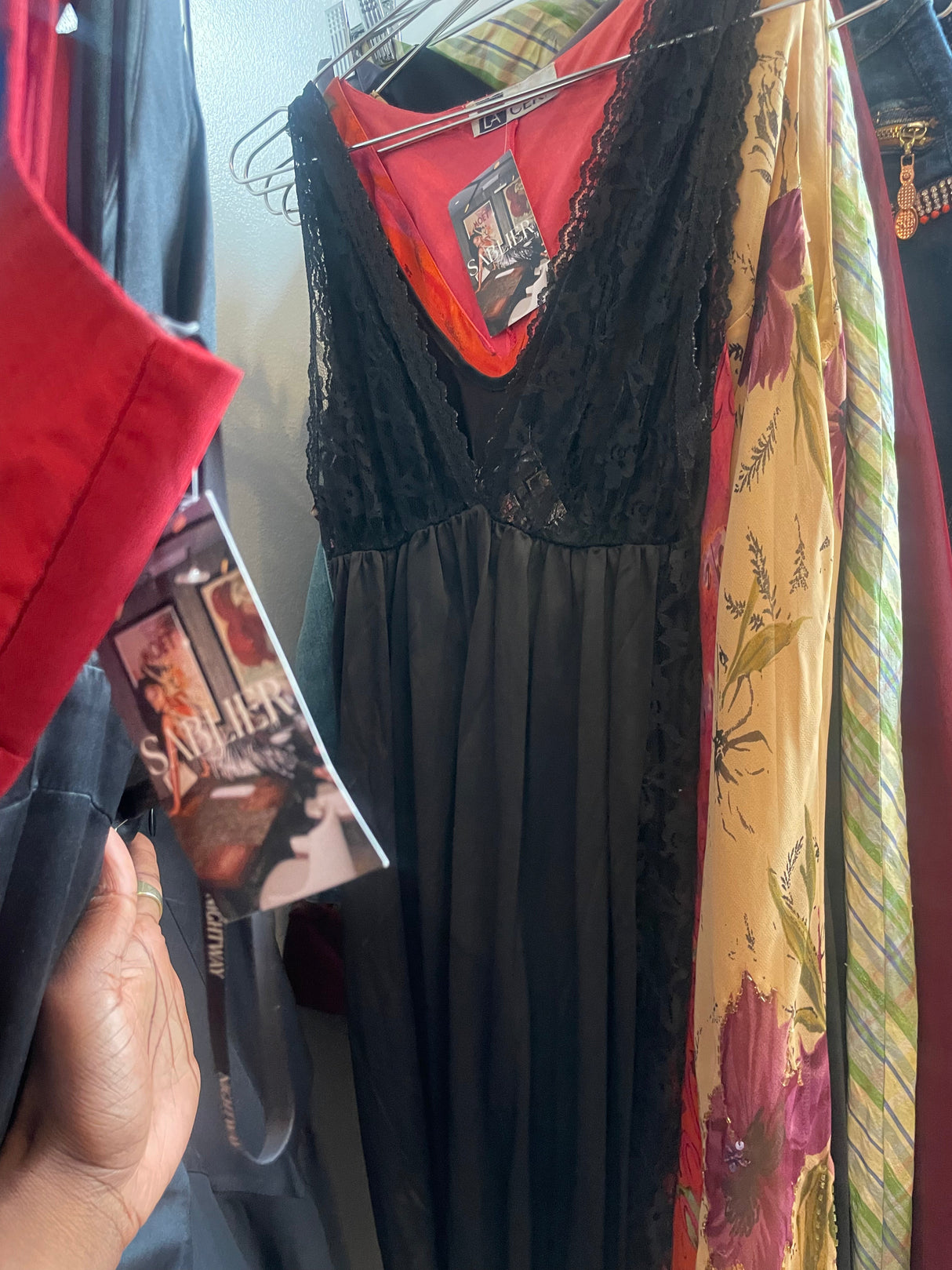Black lace slip dress
