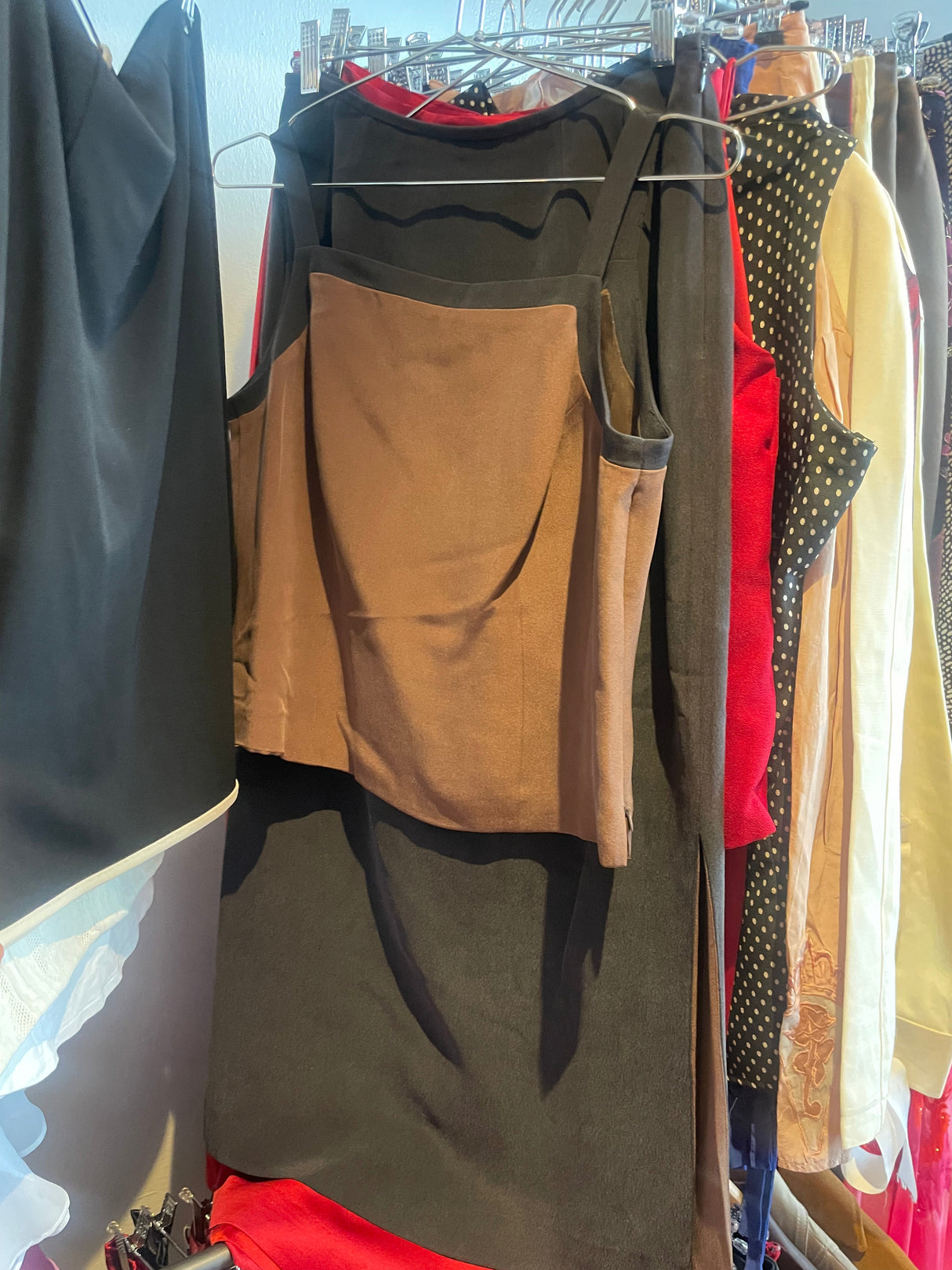 Black & brown silk two piece set
