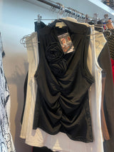 Black rushed floral top