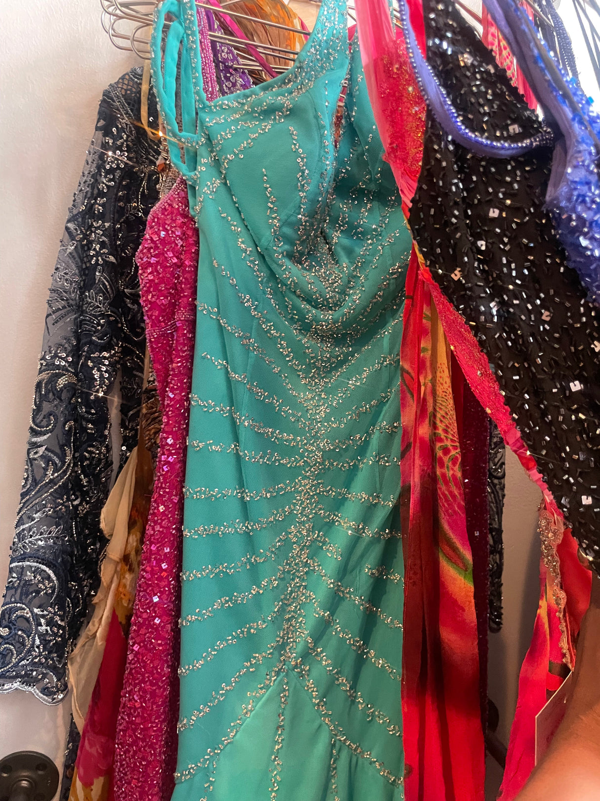 Turquoise beaded gown