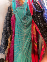 Turquoise beaded gown