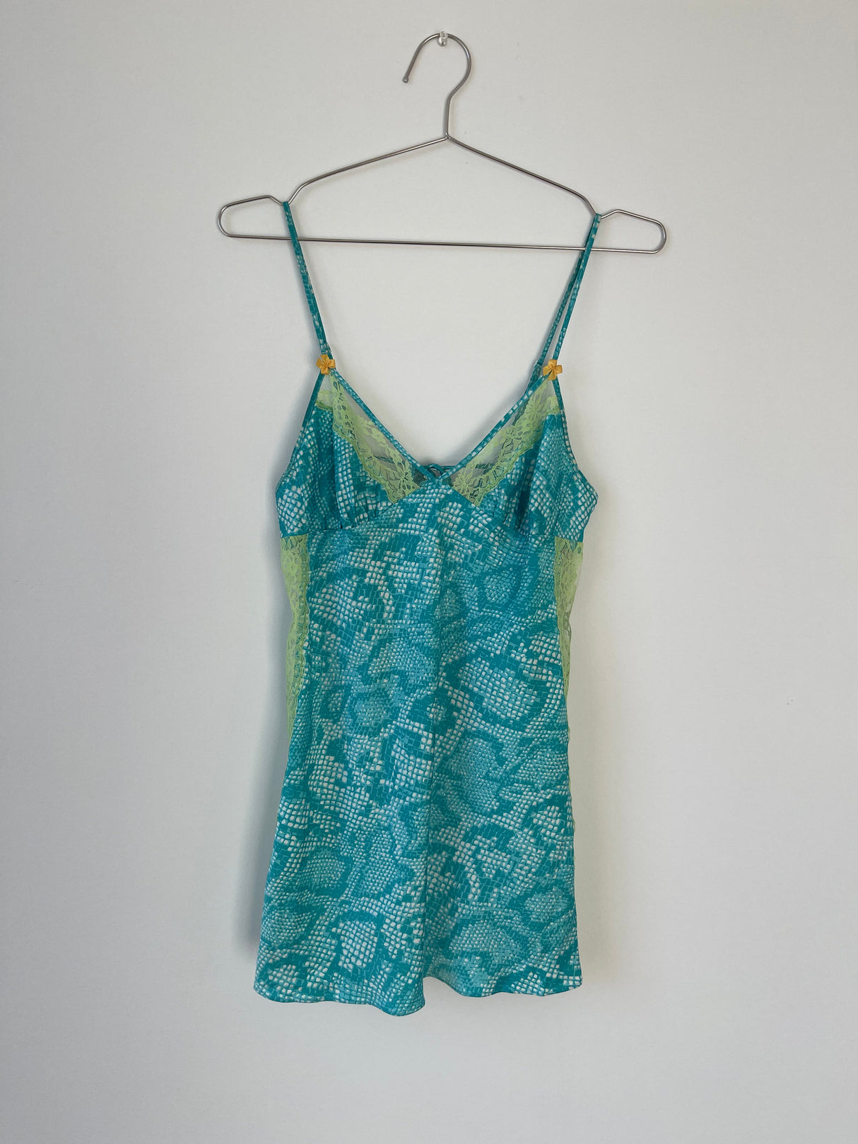 Blue printed lace slip dress