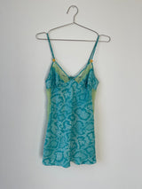 Blue printed lace slip dress