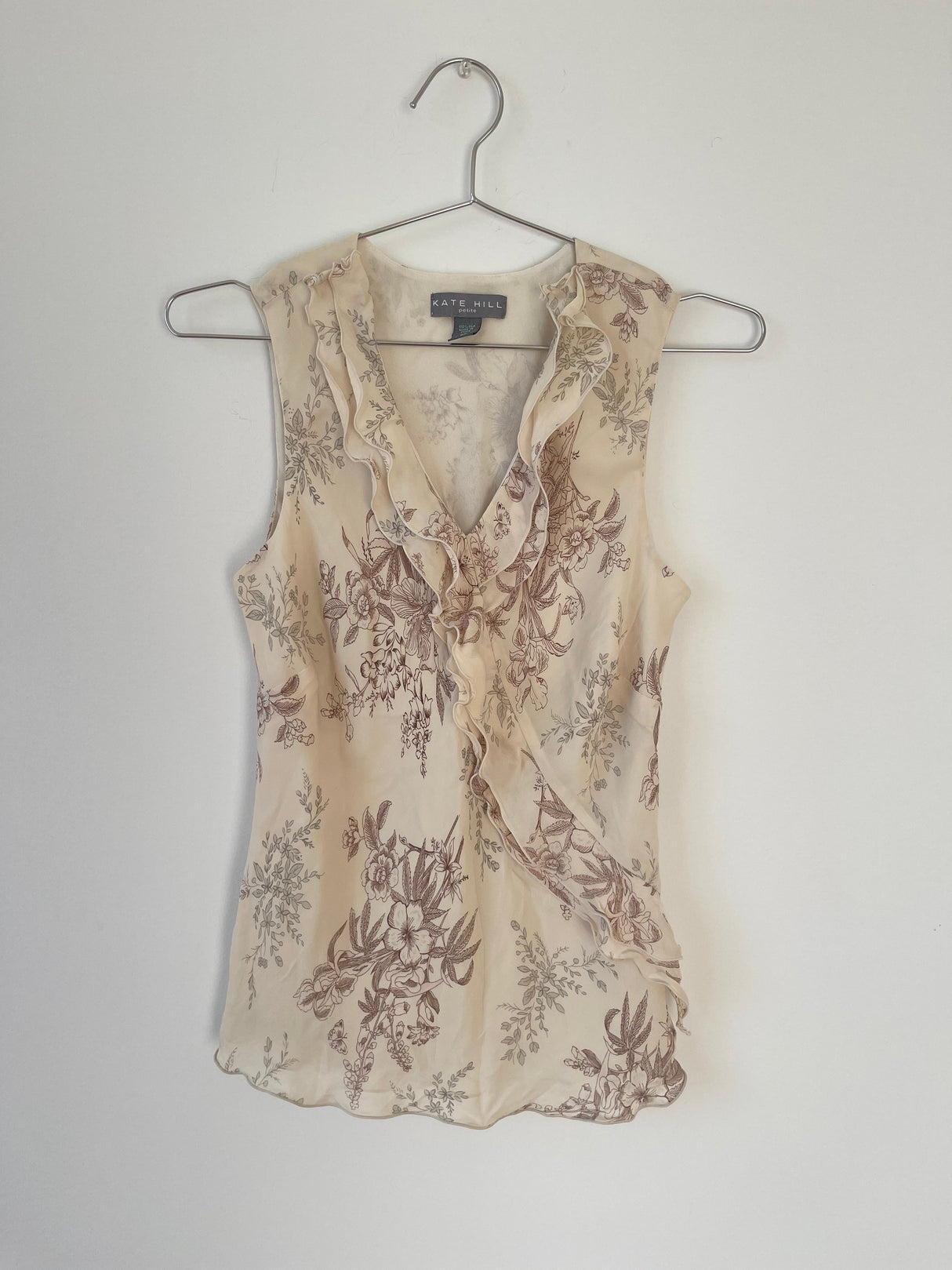 Cream silk floral top