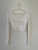 White sequin cropped cardigan