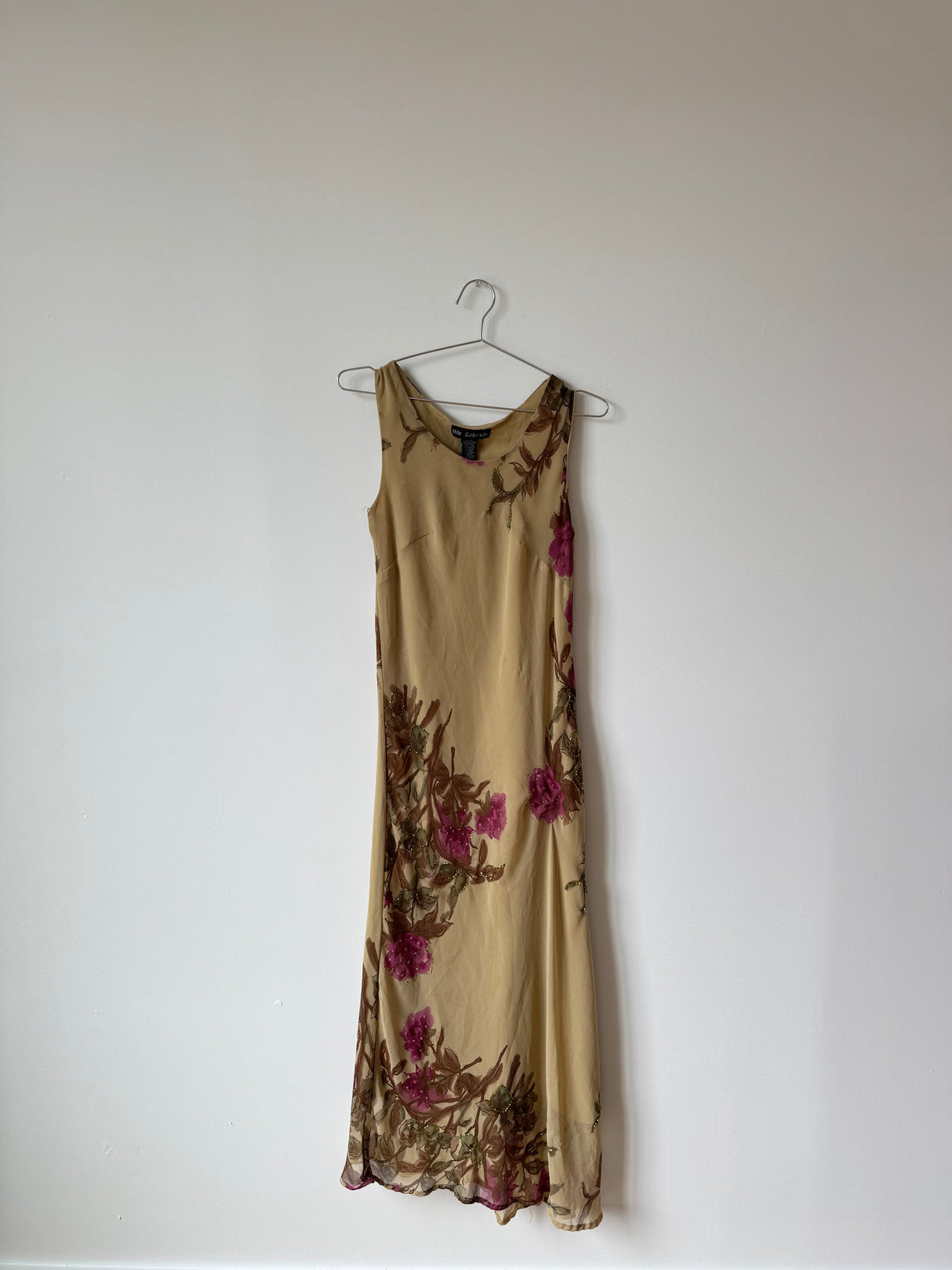 Tan floral beaded maxi dress