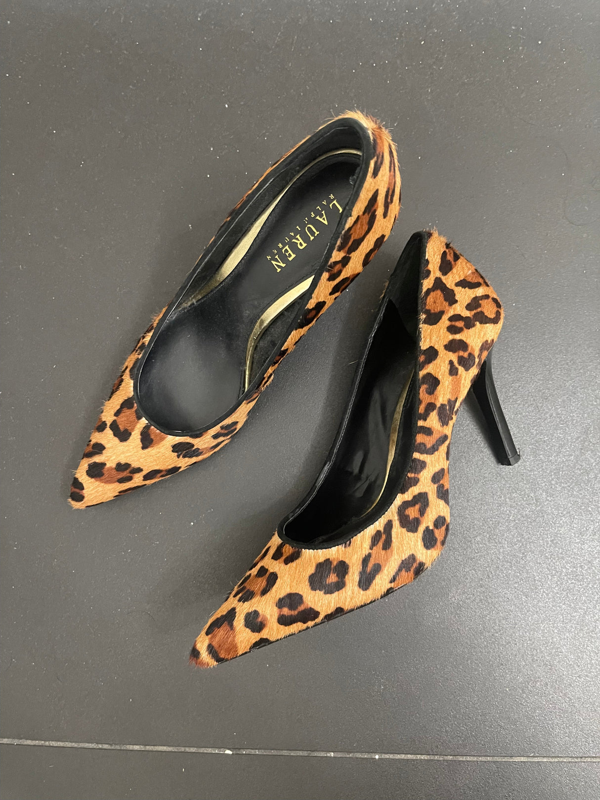 Leopard print pony hair heels
