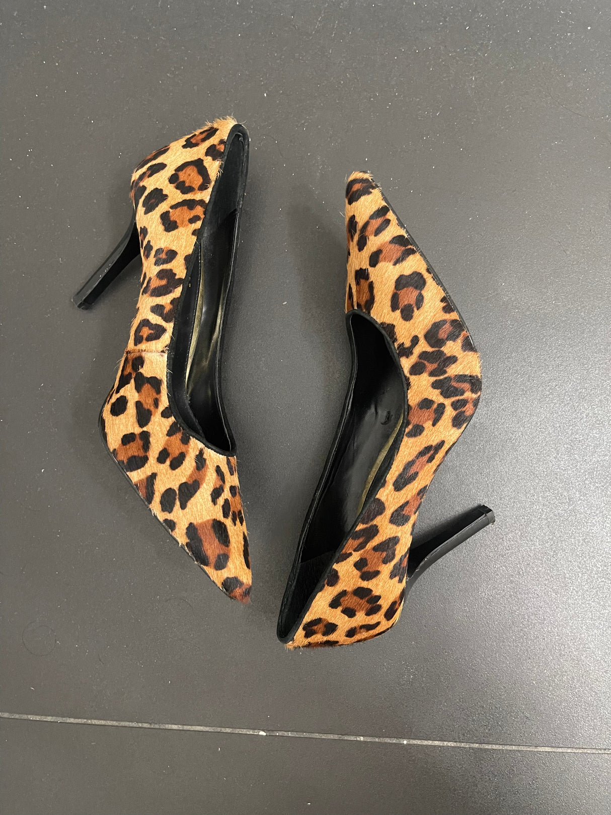 Leopard print pony hair heels