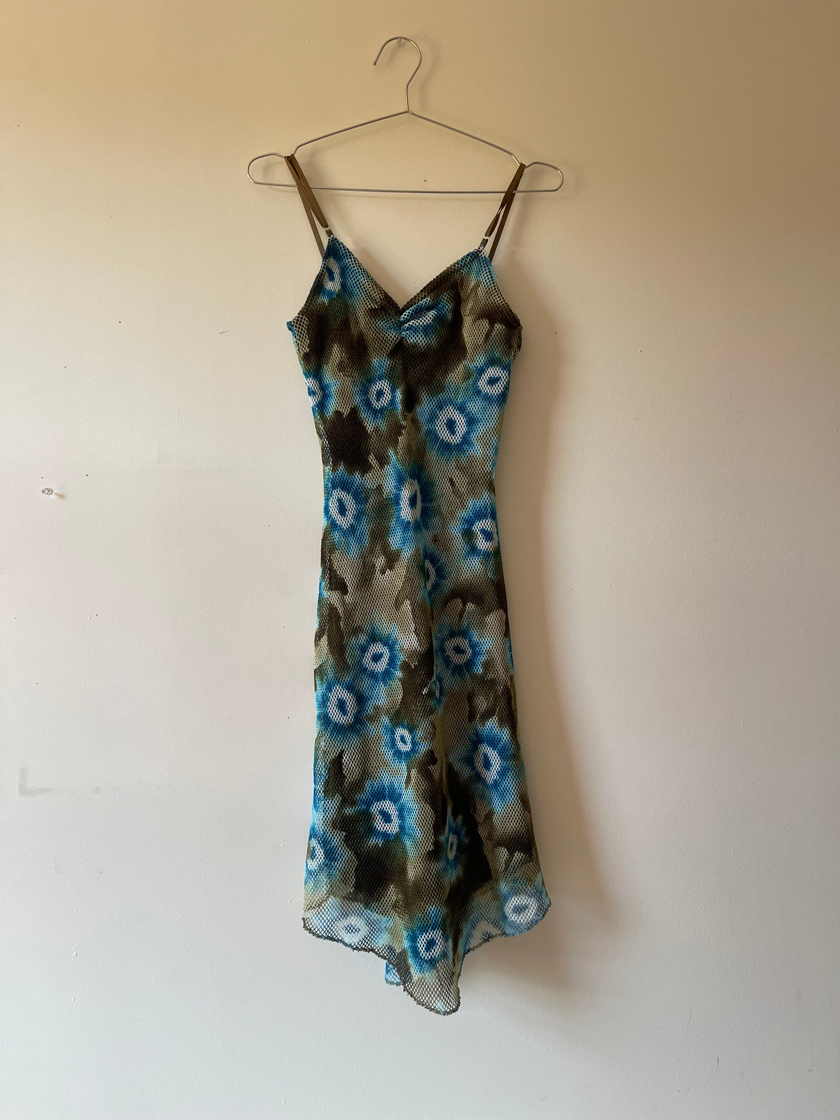 Zebra blue and green dyed mesh dress