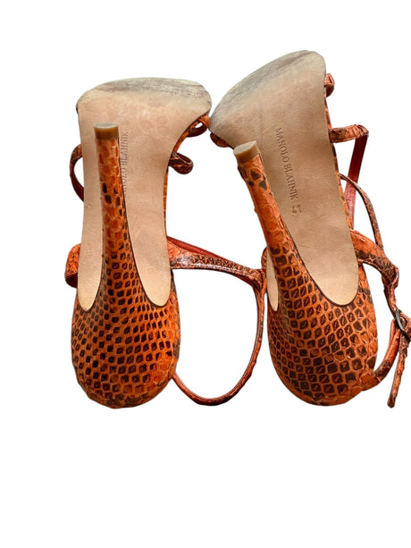 Manolo Blahnik orange snakeskin heels (41)