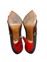 Moschino grey houndstooth heels with red floral embroidery (35)