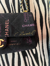 Chanel Black Denim Logo Print Quilted Flap Shoulder Bag Gold CC