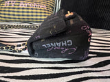 Chanel Black Denim Logo Print Quilted Flap Shoulder Bag Gold CC