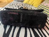 Chanel Black Denim Logo Print Quilted Flap Shoulder Bag Gold CC