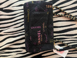Chanel Black Denim Logo Print Quilted Flap Shoulder Bag Gold CC