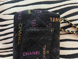 Chanel Black Denim Logo Print Quilted Flap Shoulder Bag Gold CC