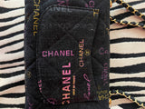 Chanel Black Denim Logo Print Quilted Flap Shoulder Bag Gold CC