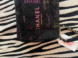 Chanel Black Denim Logo Print Quilted Flap Shoulder Bag Gold CC
