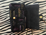 Chanel Black Denim Logo Print Quilted Flap Shoulder Bag Gold CC
