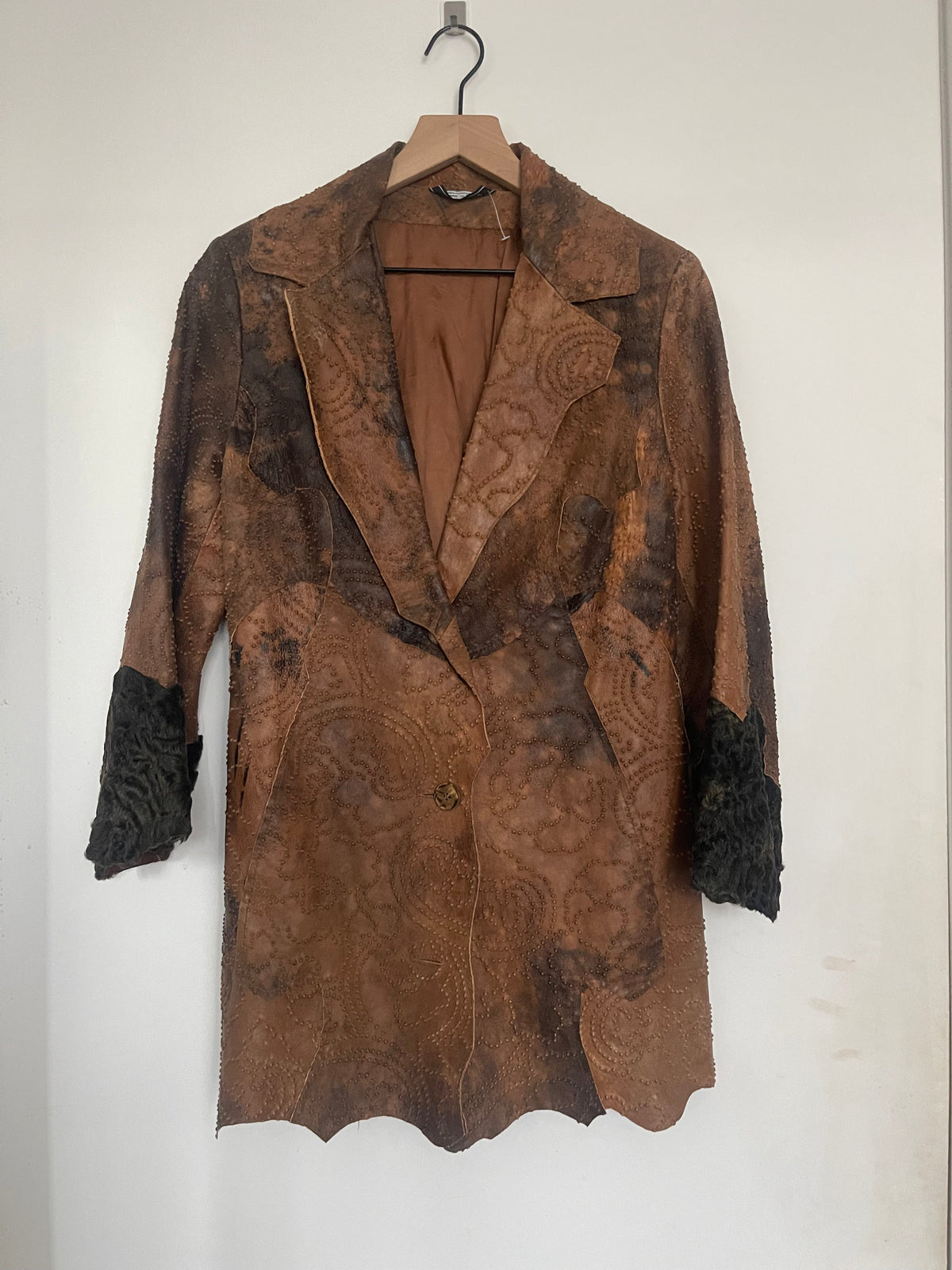 Vintage brown patterned leather blazer