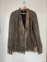 B Lucid gray brown fringe leather jacket
