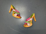 White Floral and Wooden Heels US 8