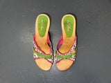 White Floral and Wooden Heels US 8