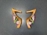 White Floral and Wooden Heels US 8