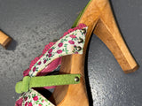 White Floral and Wooden Heels US 8