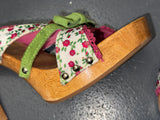 White Floral and Wooden Heels US 8