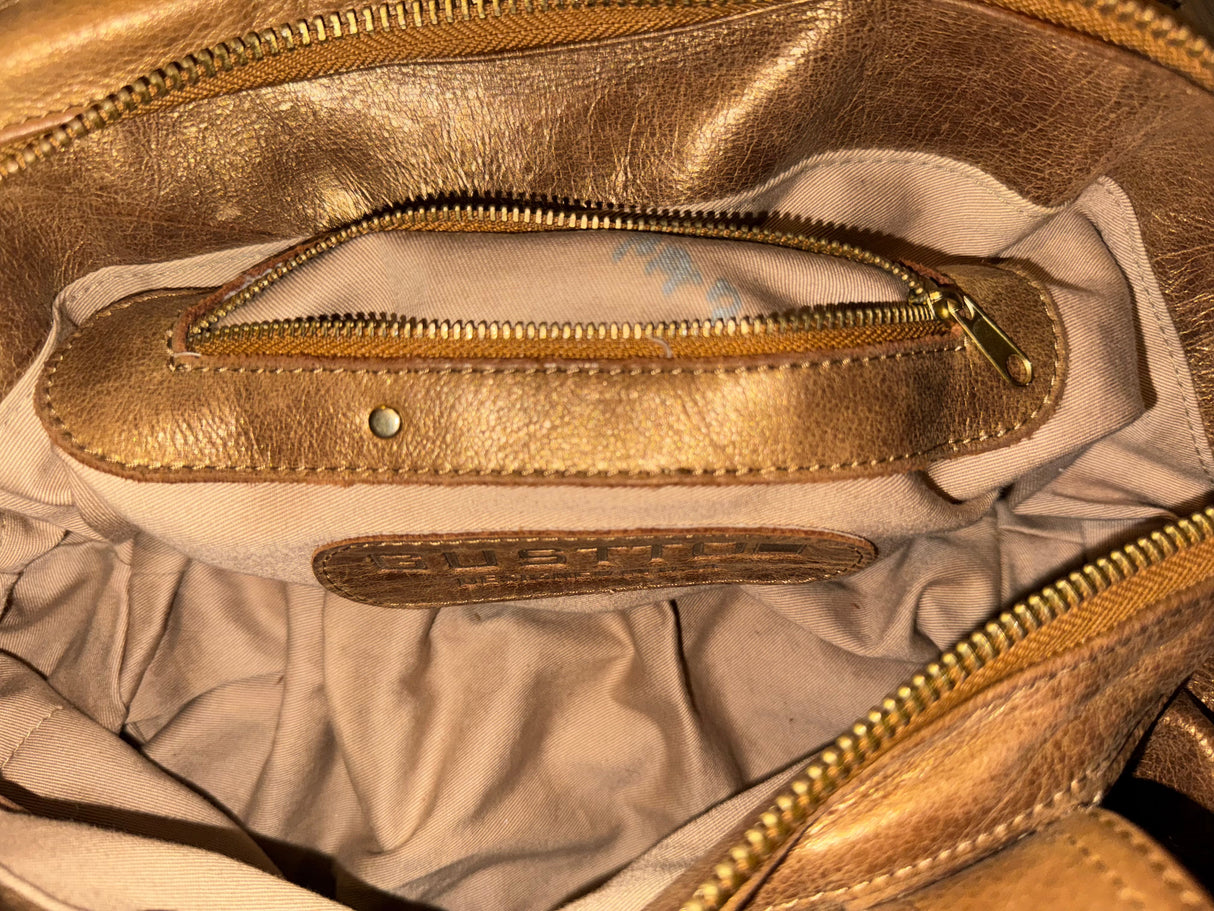 GUSTTO Bronze Metallic Leather Shoulder Bag