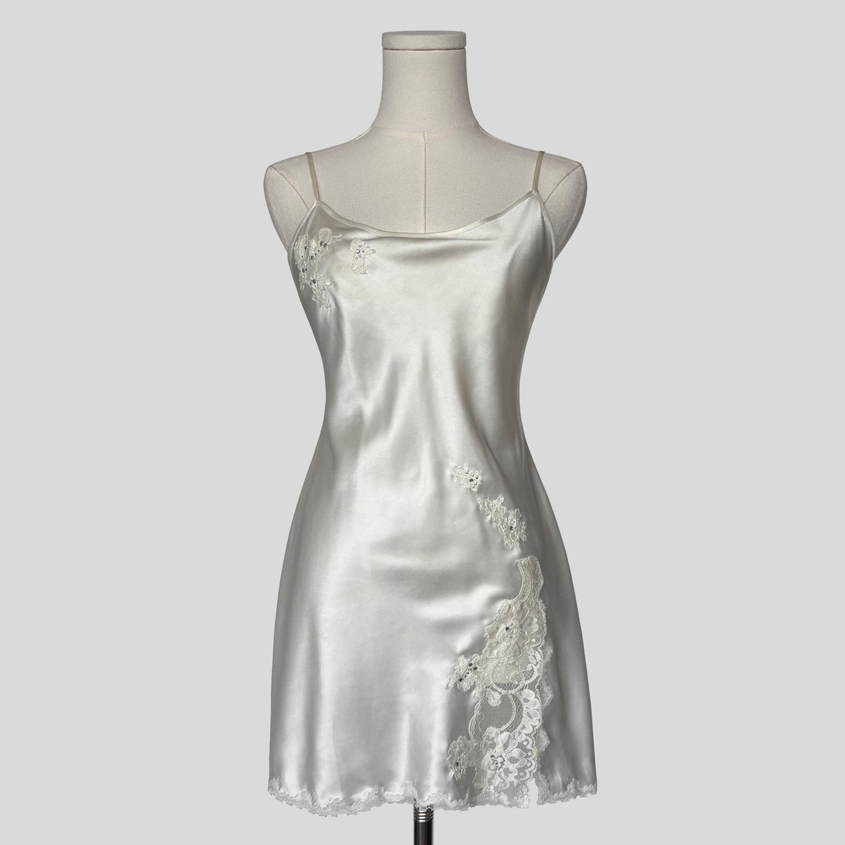 Fairy lace trim slip dress in white
