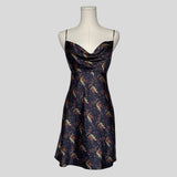 Silky floral slip dress in navy