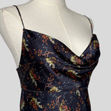 Silky floral slip dress in navy