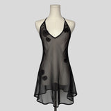 Flower detail sheer halter dress