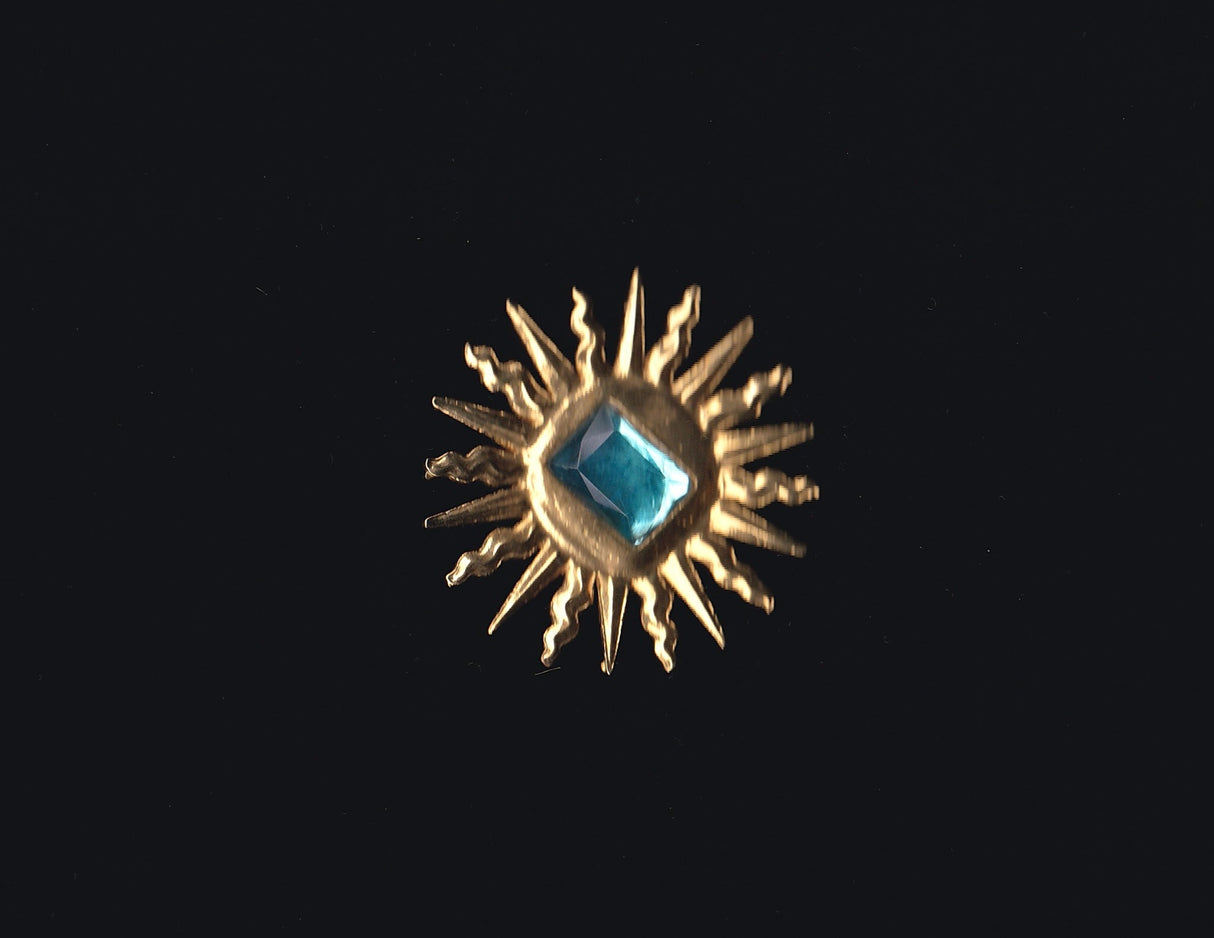 Gold Sunburst Pin with Turquoise Gemstone
