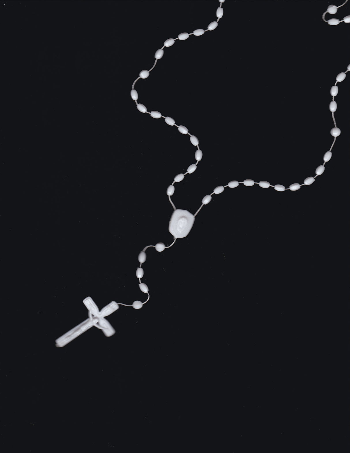 White Plastic Rosary Cross Necklace