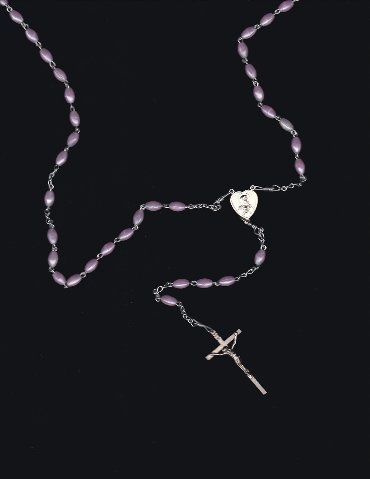 Pink and Silver Rosary Cross Necklace
