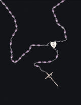 Pink and Silver Rosary Cross Necklace