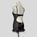 Satin ruffled backless garter chemise