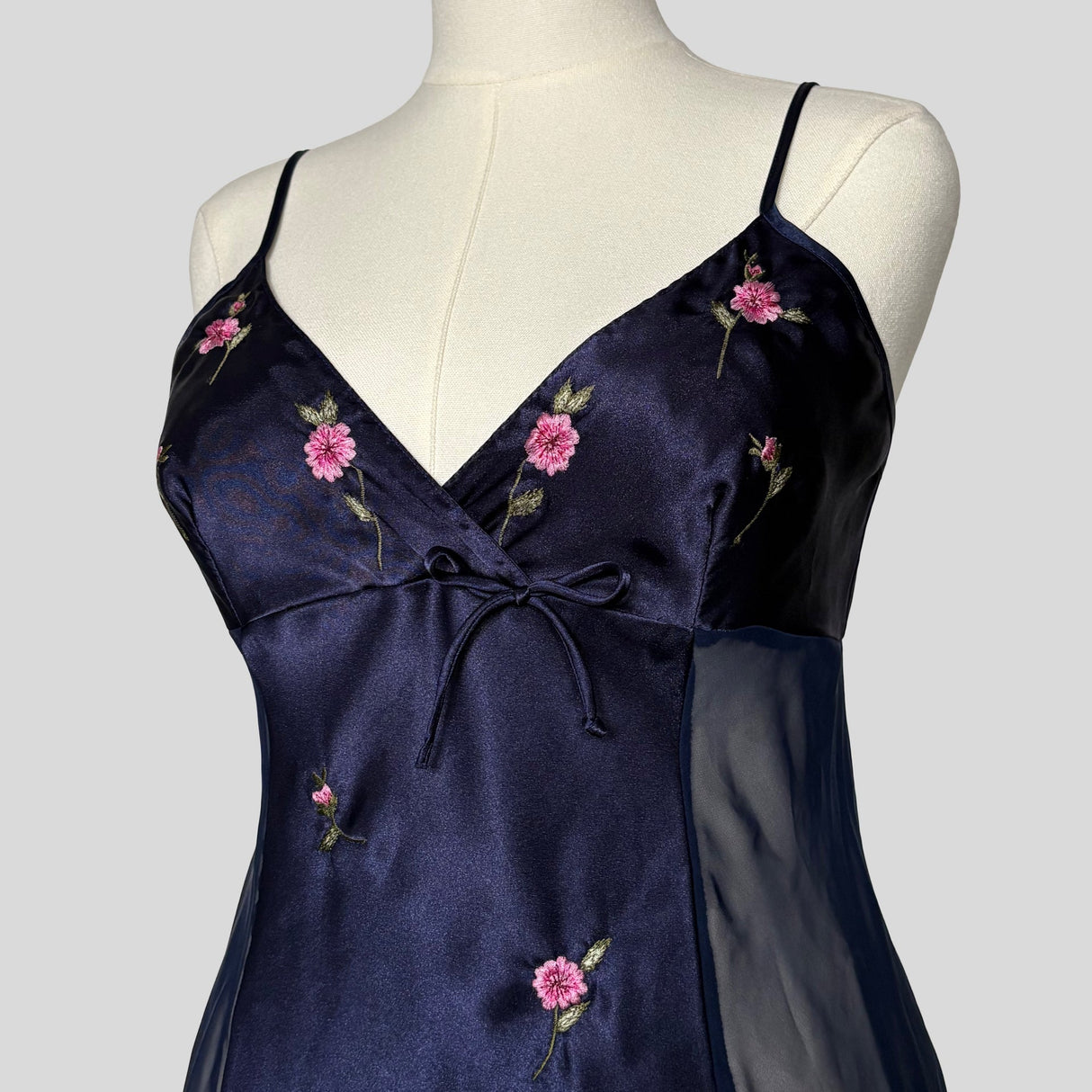 Embroidered sheer panel slip dress