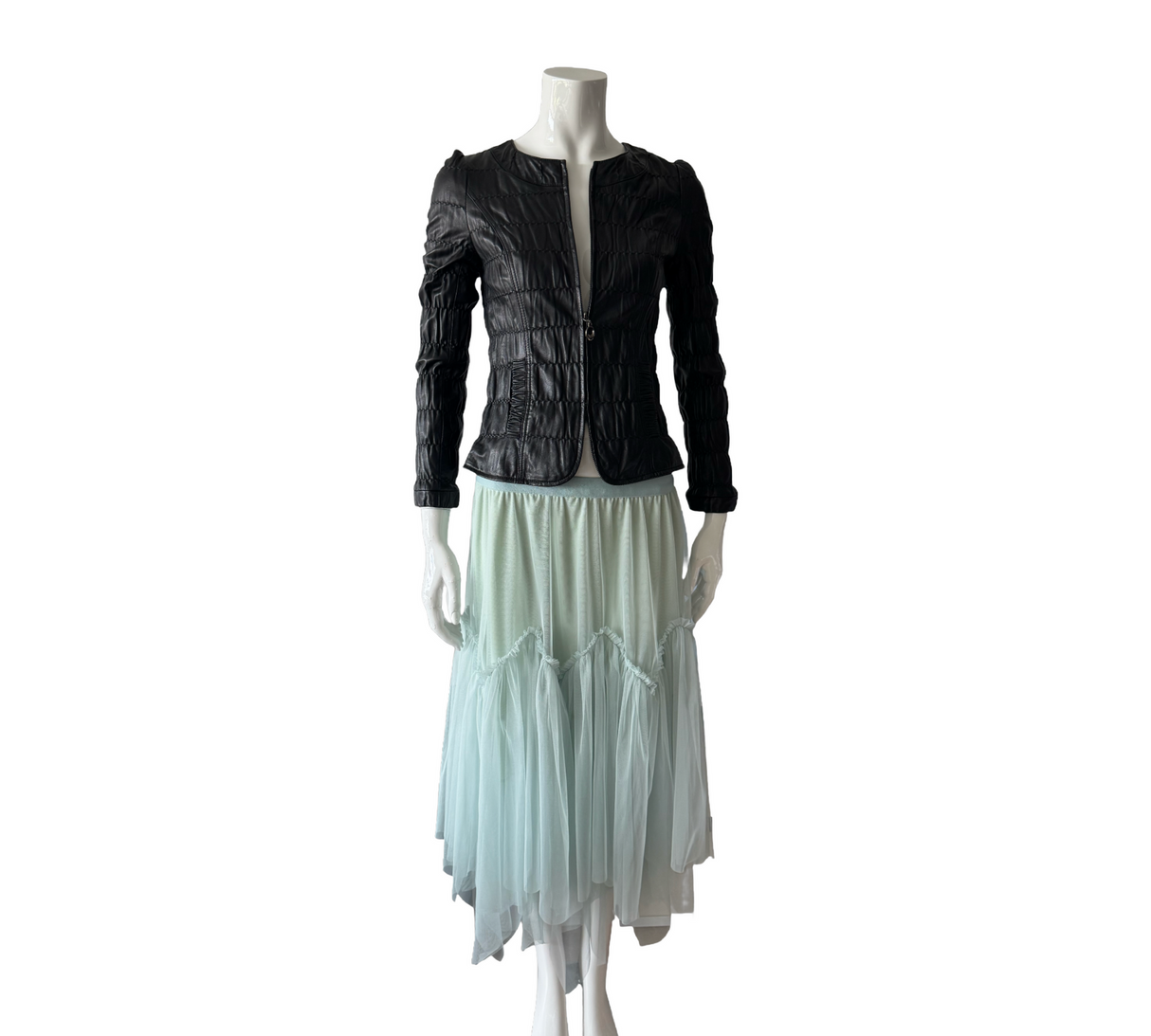 Seafoam Green Tulle Asymmetric Midi Skirt