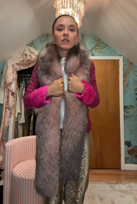 Vintage Dusty Pink Genuine Fur Scarf / Stole