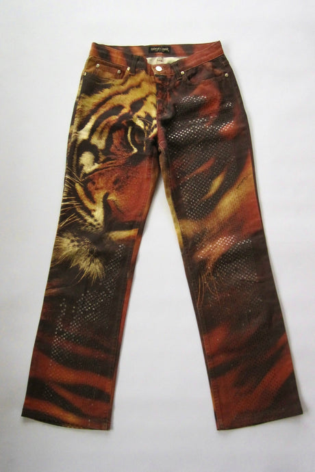 FW 2000 Archival Roberto Cavalli Crystal Embellished Tiger Print Pants