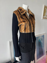 Black and Faux Fur Zip Up Sweater