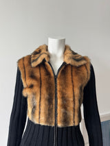 Black and Faux Fur Zip Up Sweater