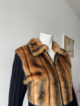 Black and Faux Fur Zip Up Sweater