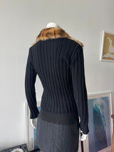 Black and Faux Fur Zip Up Sweater
